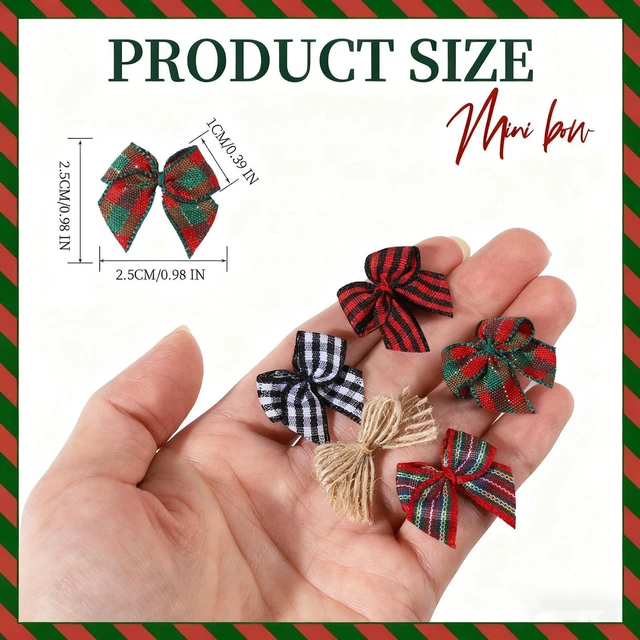 Alt view image 4 of 7 - 100 PCS Mini Christmas Bows, Small Plaid Ribbon Bows for Crafts, 1 Inch Tiny Buffalo Plaid Burlap Bows for Christmas Decor, Gift Wrapping, Christmas Tree Ornament Bows