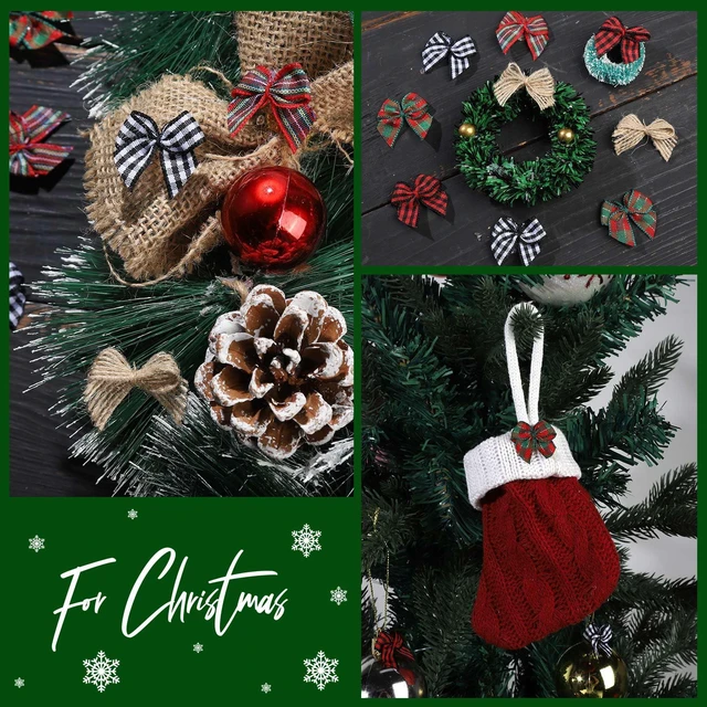Alt view image 6 of 7 - 100 PCS Mini Christmas Bows, Small Plaid Ribbon Bows for Crafts, 1 Inch Tiny Buffalo Plaid Burlap Bows for Christmas Decor, Gift Wrapping, Christmas Tree Ornament Bows