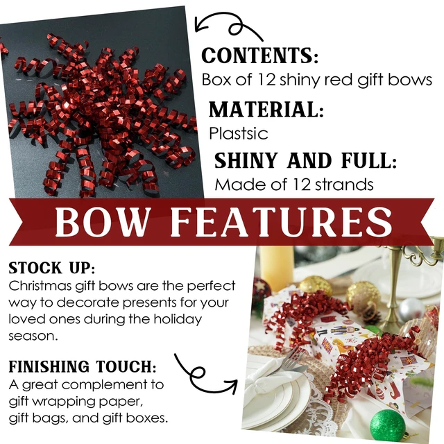 Alt view image 3 of 7 - 6 Inch Red Christmas Bows, Self-Adhesive Crimped Curling Ribbon Bows for Gift Wrapping Paper, Bags, and Boxes - Holiday, Everyday, All-Occasion Decorations (12 Count)