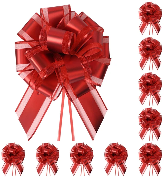 Main image of 10-Pack Red Pull Bows for Gift Wrapping - 6 Inch PP Gift Bows | Reusable Ribbon Gift Bows, Large Instant Floral Decor Bow for Wedding, Christmas, Birthday, Gift Basket & Party Decorations