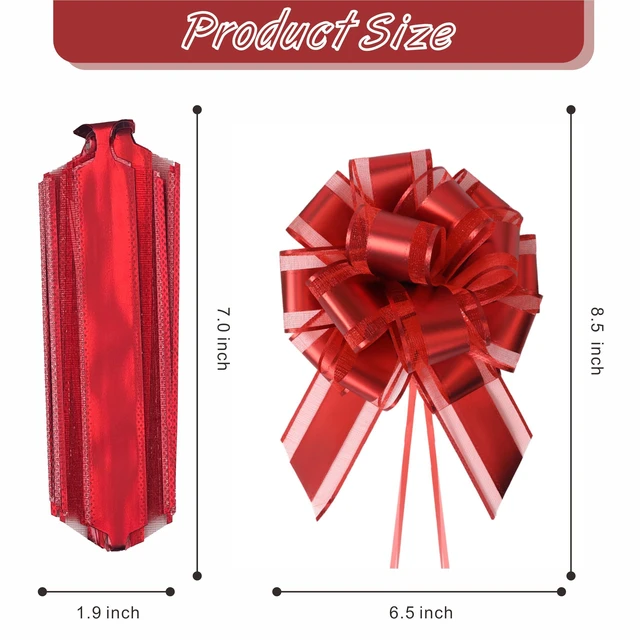 Alt view image 2 of 7 - 10-Pack Red Pull Bows for Gift Wrapping - 6 Inch PP Gift Bows | Reusable Ribbon Gift Bows, Large Instant Floral Decor Bow for Wedding, Christmas, Birthday, Gift Basket & Party Decorations