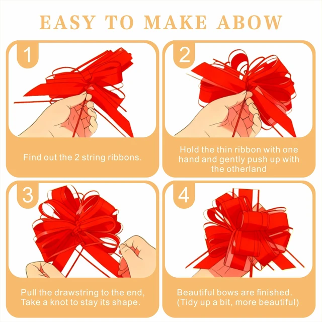 Alt view image 3 of 7 - 10-Pack Red Pull Bows for Gift Wrapping - 6 Inch PP Gift Bows | Reusable Ribbon Gift Bows, Large Instant Floral Decor Bow for Wedding, Christmas, Birthday, Gift Basket & Party Decorations
