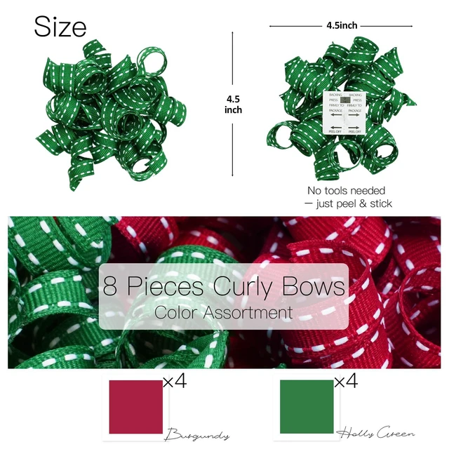 Alt view image 2 of 7 - Red and Green Curly Gift Bows, Self Adhesive for Gift Wrapping | Curly Bows for Gift Wrapping, Xmas Presents, Candy Bags, Party Favors, Decorations - 8 Count