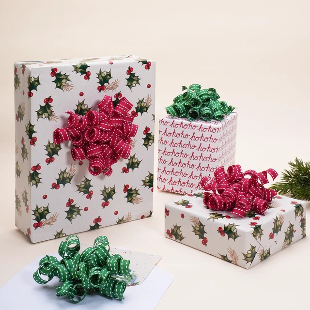 Alt view image 3 of 7 - Red and Green Curly Gift Bows, Self Adhesive for Gift Wrapping | Curly Bows for Gift Wrapping, Xmas Presents, Candy Bags, Party Favors, Decorations - 8 Count