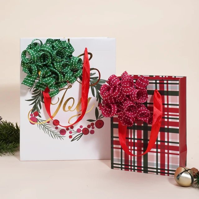 Alt view image 4 of 7 - Red and Green Curly Gift Bows, Self Adhesive for Gift Wrapping | Curly Bows for Gift Wrapping, Xmas Presents, Candy Bags, Party Favors, Decorations - 8 Count