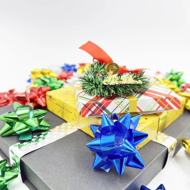 Alt view image 2 of 7 - 60pcs Gift Bow 2 Small Star Bow Self Adhersive Present Wrapping Dectoration for Birthday Party, Christmas, Wedding, Valentines Day ect