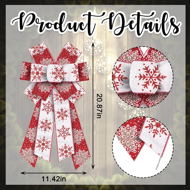 Alt view image 2 of 6 - Large Christmas Bows for Wreath, Christmas Wreath Bow Glitter Red White Burlap Bows Xmas Snowflake Craft Bows Ornaments for Front Door New Year Christmas Party Decoration Supplies