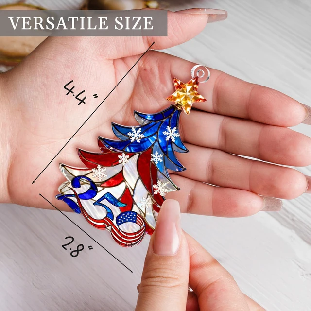 Alt view image 2 of 7 - 250 Anniversary USA Christmas Ornament, Christmas Decorations, America Gift | 2D Acrylic, 4.4"x2.8", Suncatcher Effect, 250 Anniversary USA Card Included