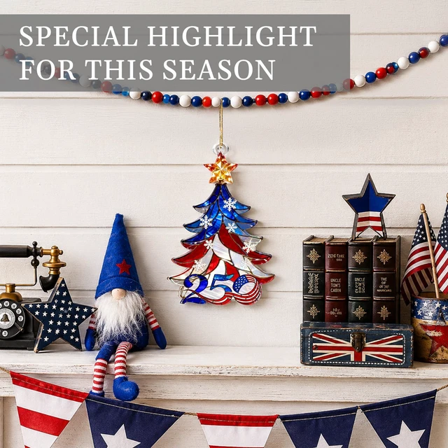 Alt view image 3 of 7 - 250 Anniversary USA Christmas Ornament, Christmas Decorations, America Gift | 2D Acrylic, 4.4"x2.8", Suncatcher Effect, 250 Anniversary USA Card Included