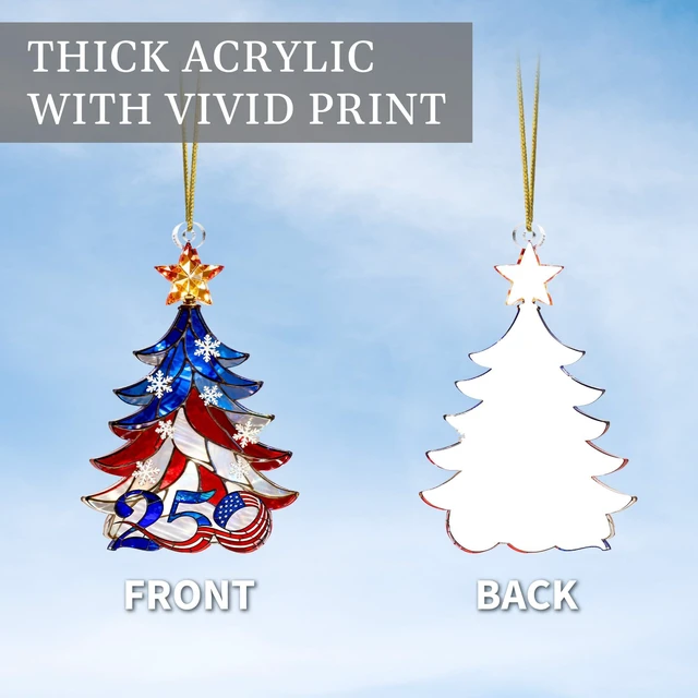 Alt view image 6 of 7 - 250 Anniversary USA Christmas Ornament, Christmas Decorations, America Gift | 2D Acrylic, 4.4"x2.8", Suncatcher Effect, 250 Anniversary USA Card Included