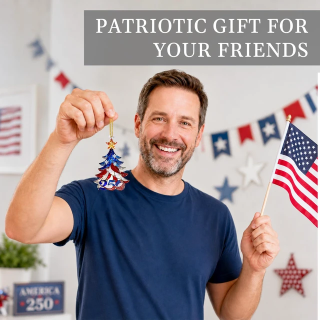 Alt view image 7 of 7 - 250 Anniversary USA Christmas Ornament, Christmas Decorations, America Gift | 2D Acrylic, 4.4"x2.8", Suncatcher Effect, 250 Anniversary USA Card Included