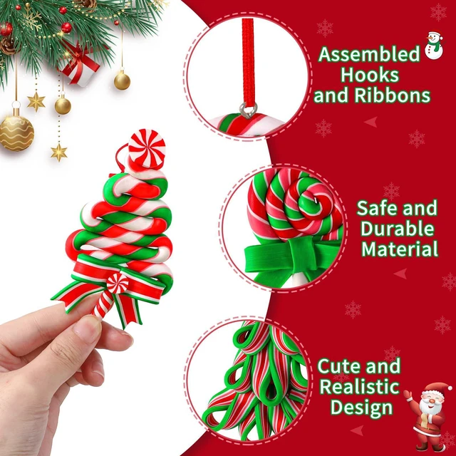 Alt view image 4 of 7 - 16Pcs Christmas Lollipop Ornaments, Candy Christmas Tree Decorations | Colorful Mini Candy Cane Hanging Ornaments, Polymer Clay Peppermint Pendants, for Xmas Tree Party Home Decorations