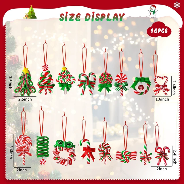 Alt view image 3 of 7 - 16Pcs Christmas Lollipop Ornaments, Candy Christmas Tree Decorations | Colorful Mini Candy Cane Hanging Ornaments, Polymer Clay Peppermint Pendants, for Xmas Tree Party Home Decorations