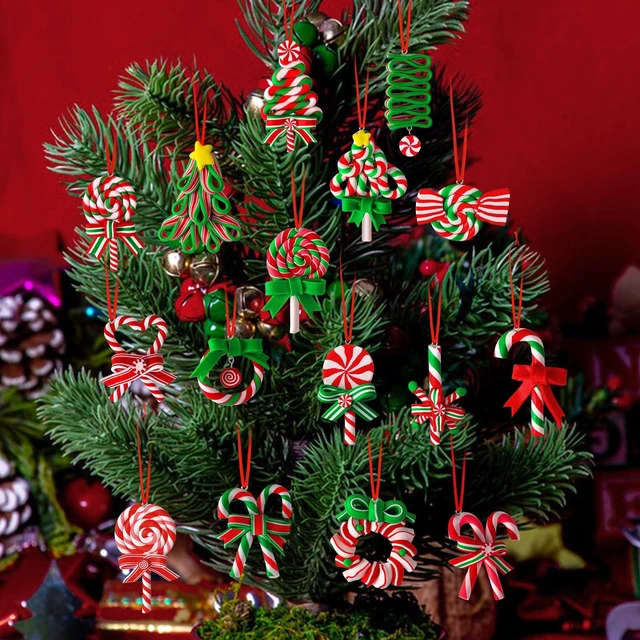 Alt view image 6 of 7 - 16Pcs Christmas Lollipop Ornaments, Candy Christmas Tree Decorations | Colorful Mini Candy Cane Hanging Ornaments, Polymer Clay Peppermint Pendants, for Xmas Tree Party Home Decorations