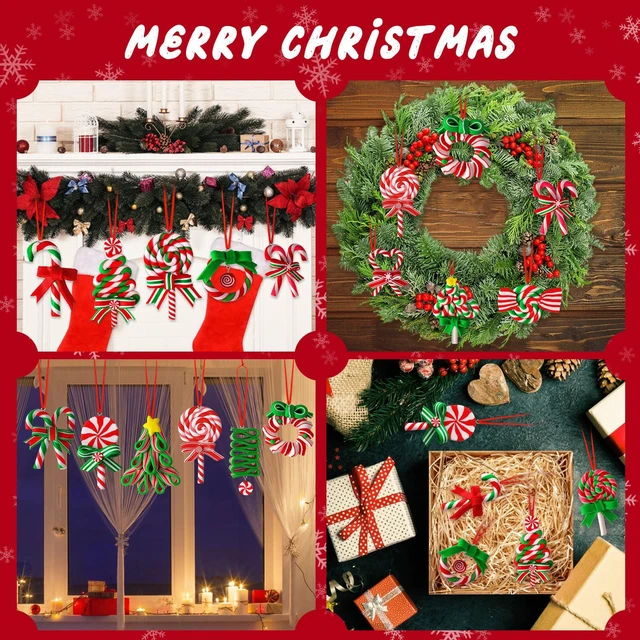 Alt view image 7 of 7 - 16Pcs Christmas Lollipop Ornaments, Candy Christmas Tree Decorations | Colorful Mini Candy Cane Hanging Ornaments, Polymer Clay Peppermint Pendants, for Xmas Tree Party Home Decorations