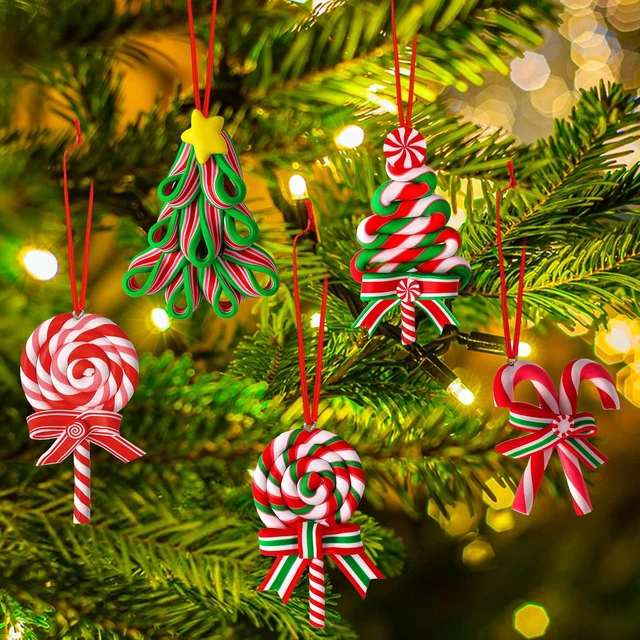Alt view image 2 of 7 - 16Pcs Christmas Lollipop Ornaments, Candy Christmas Tree Decorations | Colorful Mini Candy Cane Hanging Ornaments, Polymer Clay Peppermint Pendants, for Xmas Tree Party Home Decorations
