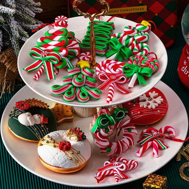 Alt view image 5 of 7 - 16Pcs Christmas Lollipop Ornaments, Candy Christmas Tree Decorations | Colorful Mini Candy Cane Hanging Ornaments, Polymer Clay Peppermint Pendants, for Xmas Tree Party Home Decorations