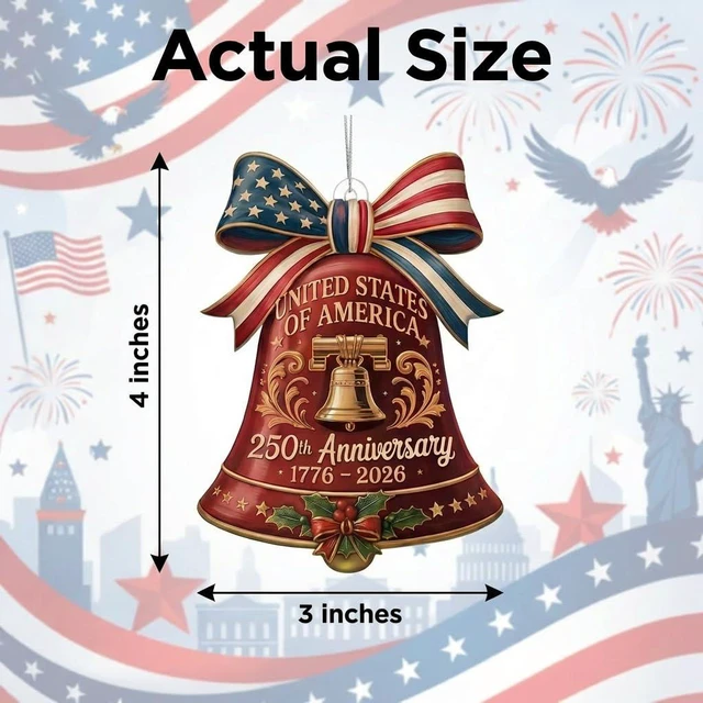 Alt view image 4 of 7 - United States 250th Anniversary Bell Ornament 1776-2026, 2D Acrylic 250th Anniversary USA Christmas Tree Ornament, 250 Anniversary USA Merchandise, Patriotic Collectors Decor, Gift for US Citizens