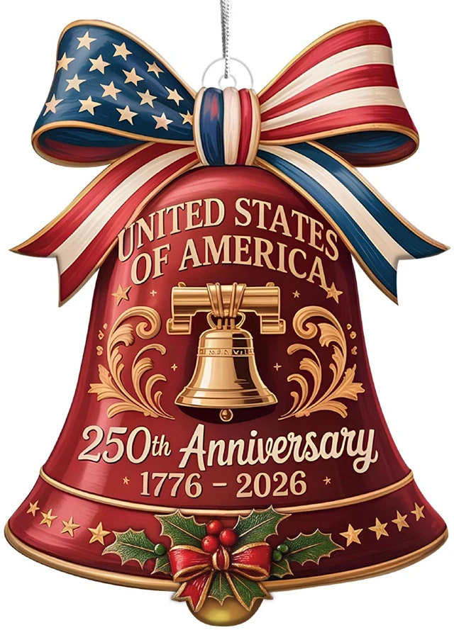 Main image of United States 250th Anniversary Bell Ornament 1776-2026, 2D Acrylic 250th Anniversary USA Christmas Tree Ornament, 250 Anniversary USA Merchandise, Patriotic Collectors Decor, Gift for US Citizens