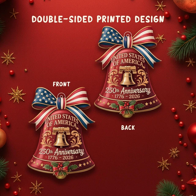 Alt view image 3 of 7 - United States 250th Anniversary Bell Ornament 1776-2026, 2D Acrylic 250th Anniversary USA Christmas Tree Ornament, 250 Anniversary USA Merchandise, Patriotic Collectors Decor, Gift for US Citizens