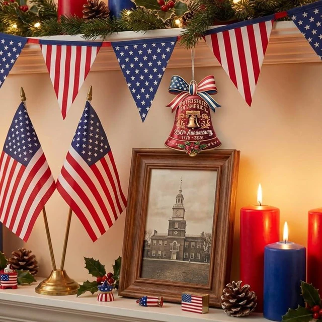 Alt view image 6 of 7 - United States 250th Anniversary Bell Ornament 1776-2026, 2D Acrylic 250th Anniversary USA Christmas Tree Ornament, 250 Anniversary USA Merchandise, Patriotic Collectors Decor, Gift for US Citizens