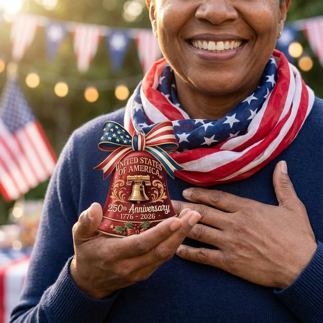 Alt view image 7 of 7 - United States 250th Anniversary Bell Ornament 1776-2026, 2D Acrylic 250th Anniversary USA Christmas Tree Ornament, 250 Anniversary USA Merchandise, Patriotic Collectors Decor, Gift for US Citizens