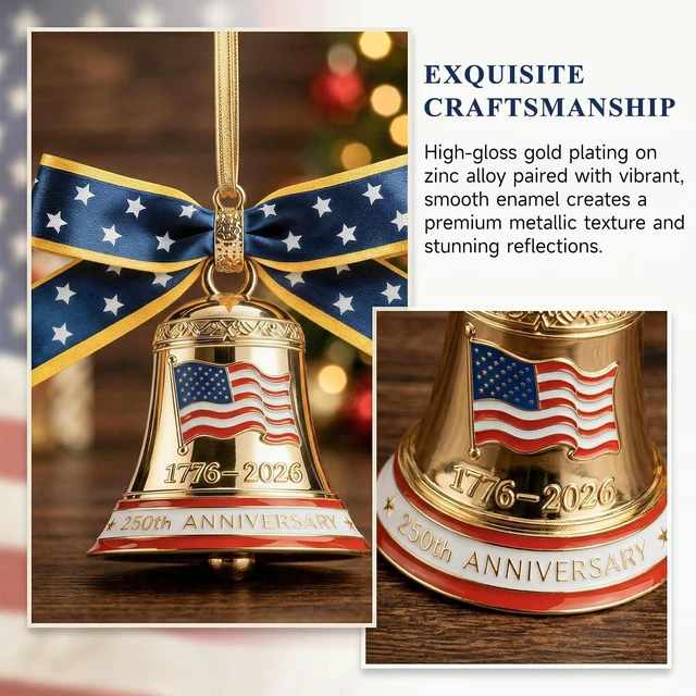 Alt view image 2 of 7 - 250 Anniversary USA Ornament for Fourth of July Decorations, 3D Metal 1776-2026 Liberty Bell Patriotic Ornaments Independence Day Decorations, 4th of July Gifts for Men Women