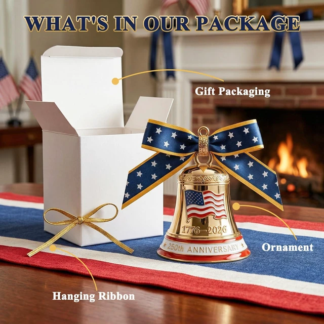 Alt view image 4 of 7 - 250 Anniversary USA Ornament for Fourth of July Decorations, 3D Metal 1776-2026 Liberty Bell Patriotic Ornaments Independence Day Decorations, 4th of July Gifts for Men Women