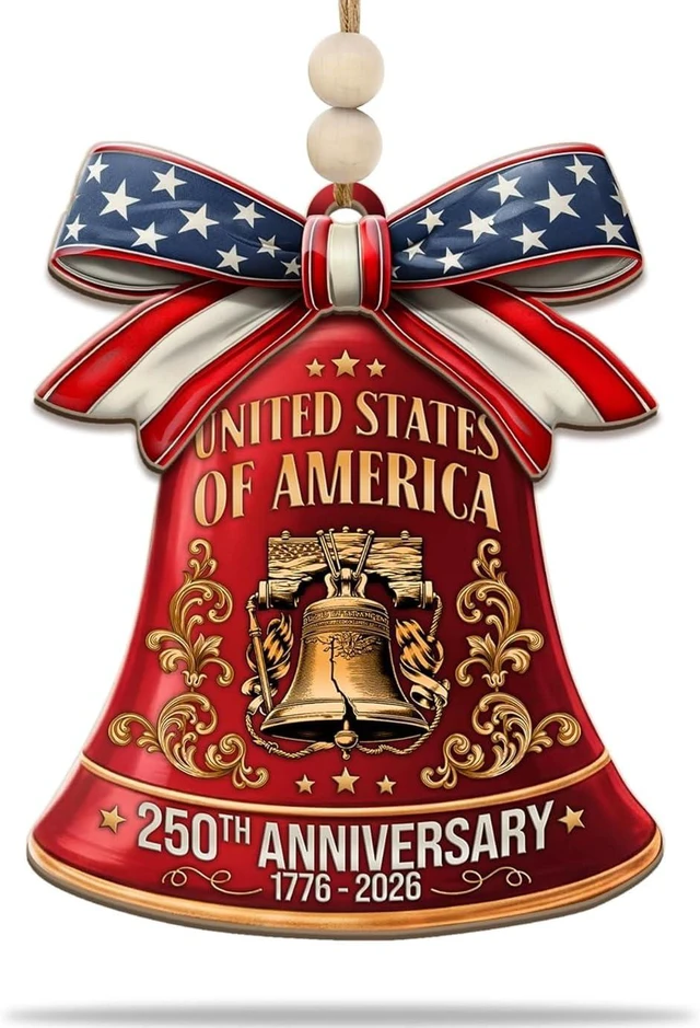 Main image of 250th Anniversary United States of America Ornament (17762026) Patriotic Wooden Christmas Decoration, Independence Day Keepsake, USA Liberty Bell Hanging Ornament