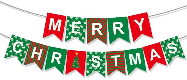 Main image of Merry Christmas Banner Decorations Red Green Xmas Paper Banner Sign Home Office Decor Banners Merry Christmas Party Decoration for Xmas Holiday Fireplace Wall Window Indoor Decor