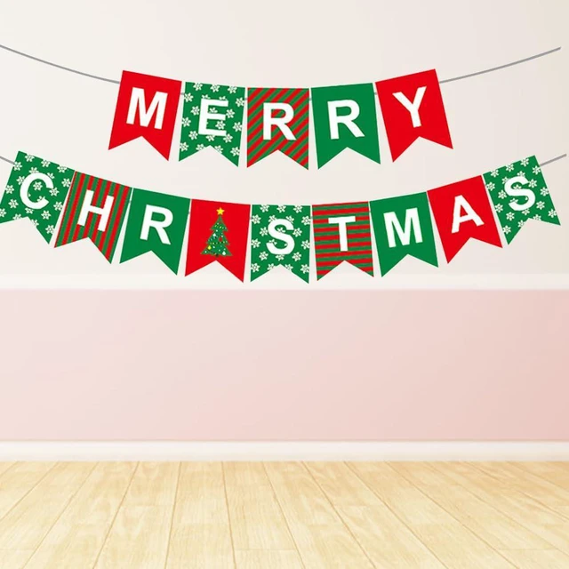 Alt view image 2 of 7 - Merry Christmas Banner Decorations Red Green Xmas Paper Banner Sign Home Office Decor Banners Merry Christmas Party Decoration for Xmas Holiday Fireplace Wall Window Indoor Decor