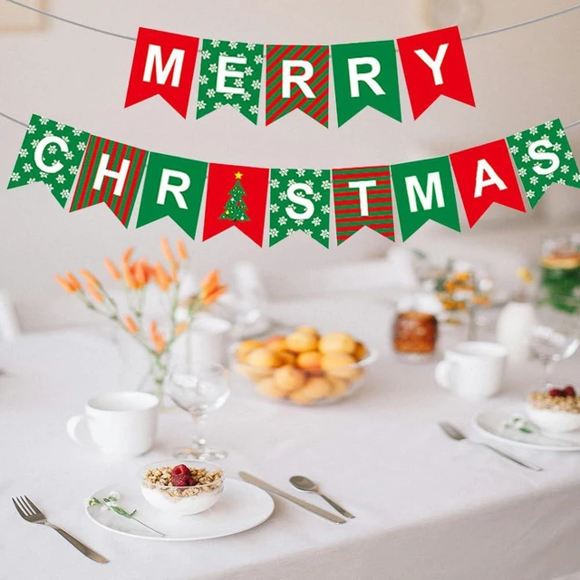 Alt view image 3 of 7 - Merry Christmas Banner Decorations Red Green Xmas Paper Banner Sign Home Office Decor Banners Merry Christmas Party Decoration for Xmas Holiday Fireplace Wall Window Indoor Decor