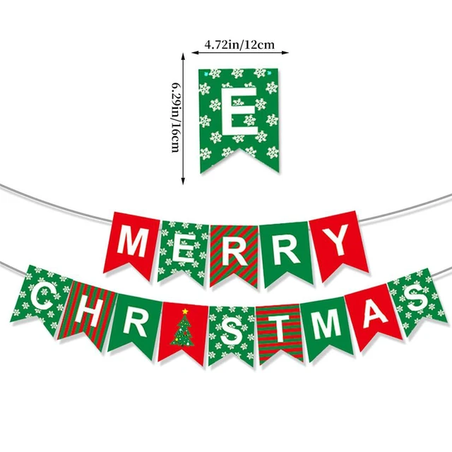 Alt view image 4 of 7 - Merry Christmas Banner Decorations Red Green Xmas Paper Banner Sign Home Office Decor Banners Merry Christmas Party Decoration for Xmas Holiday Fireplace Wall Window Indoor Decor