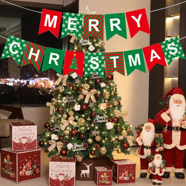 Alt view image 5 of 7 - Merry Christmas Banner Decorations Red Green Xmas Paper Banner Sign Home Office Decor Banners Merry Christmas Party Decoration for Xmas Holiday Fireplace Wall Window Indoor Decor
