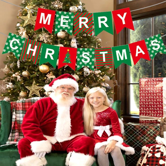 Alt view image 7 of 7 - Merry Christmas Banner Decorations Red Green Xmas Paper Banner Sign Home Office Decor Banners Merry Christmas Party Decoration for Xmas Holiday Fireplace Wall Window Indoor Decor