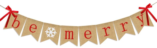 Main image of Be Merry Burlap Banner | Christmas Banner with Snowflake Sign | Christmas Decorations Rustic Christmas Decor for Mantle Fireplace Xmas Party Holiday Outdoor Indoor Hanging Decorations