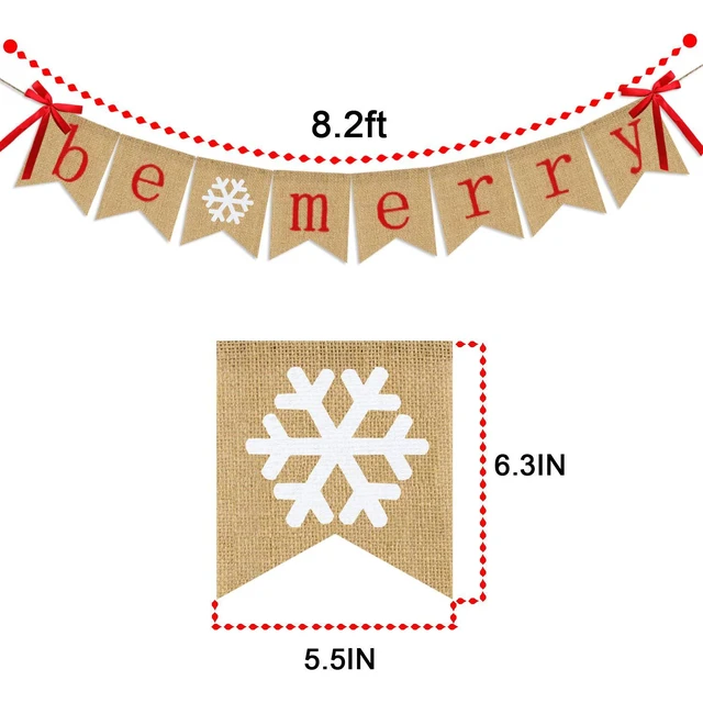 Alt view image 3 of 7 - Be Merry Burlap Banner | Christmas Banner with Snowflake Sign | Christmas Decorations Rustic Christmas Decor for Mantle Fireplace Xmas Party Holiday Outdoor Indoor Hanging Decorations