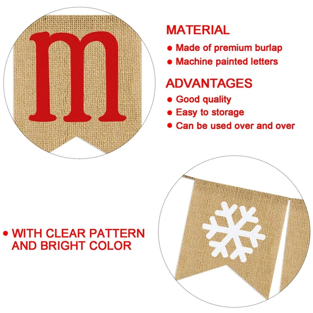 Alt view image 4 of 7 - Be Merry Burlap Banner | Christmas Banner with Snowflake Sign | Christmas Decorations Rustic Christmas Decor for Mantle Fireplace Xmas Party Holiday Outdoor Indoor Hanging Decorations