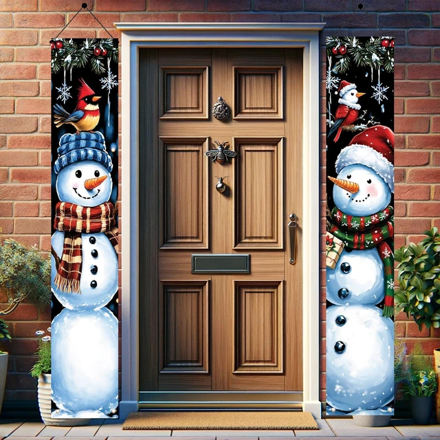 Alt view image 4 of 7 - 2PCS Christmas Snowman Porch Banners 71 x 12 Inch Vertical Holiday Door Decorations with Cardinals and Snowflakes Winter Front Door Hanging Signs for Christmas Yard Entryway Wall Decor