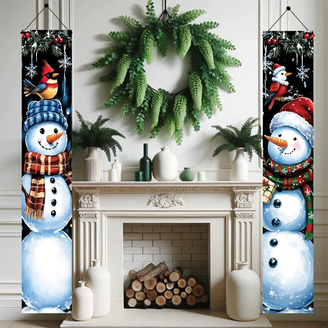 Alt view image 7 of 7 - 2PCS Christmas Snowman Porch Banners 71 x 12 Inch Vertical Holiday Door Decorations with Cardinals and Snowflakes Winter Front Door Hanging Signs for Christmas Yard Entryway Wall Decor