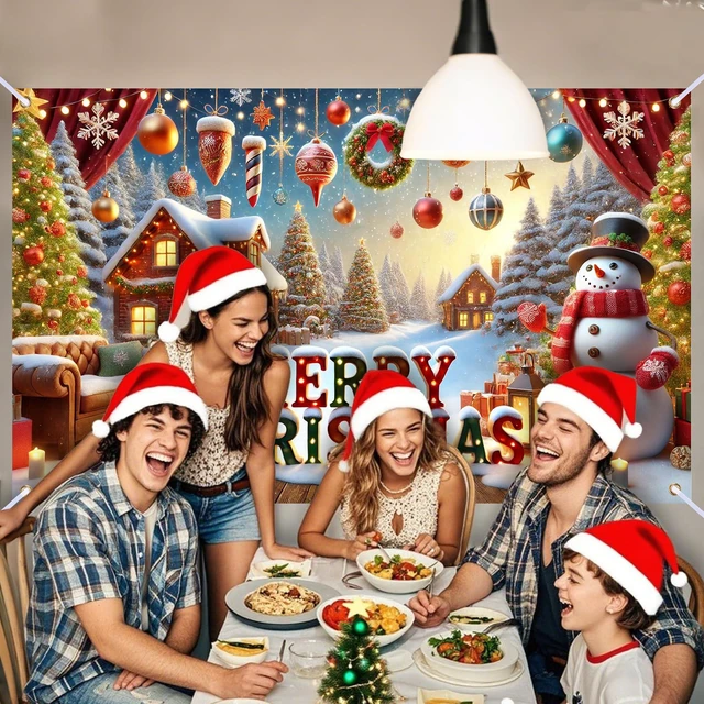 Alt view image 6 of 7 - Christmas Banner 71"x43" Polyester | Xmas Decor, Party Event, Indoor Backdrop, Home Sign, Wall Accent (Snowman)