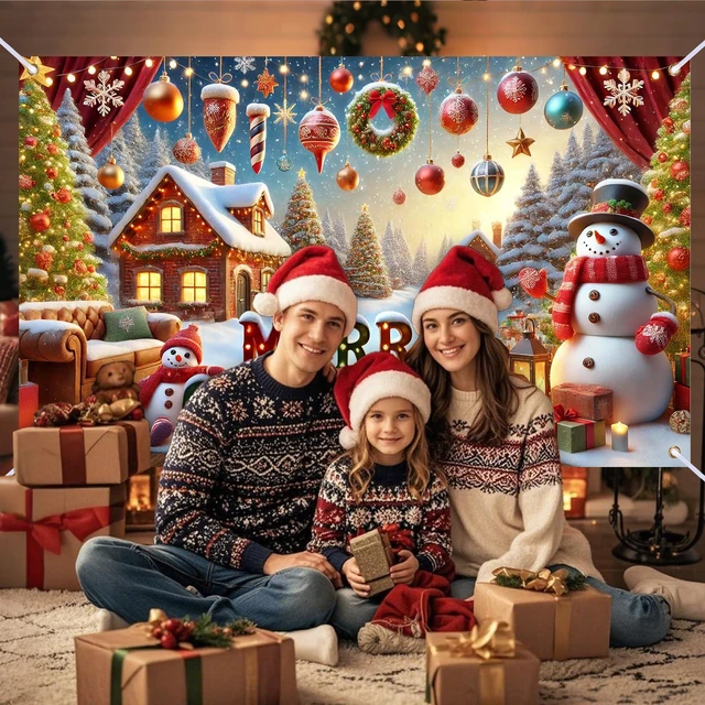 Alt view image 7 of 7 - Christmas Banner 71"x43" Polyester | Xmas Decor, Party Event, Indoor Backdrop, Home Sign, Wall Accent (Snowman)