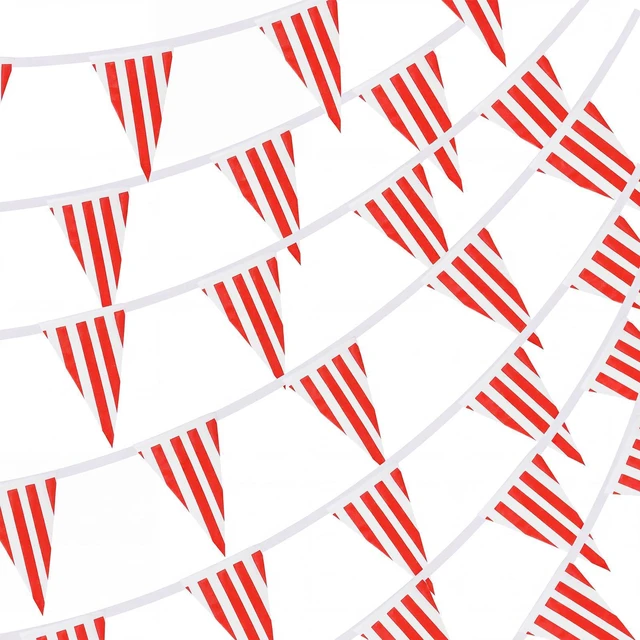 Main image of 170ft 120pcs Red White Striped Pennant Banner | Carnival circus string triangle flags, great for kids birthday, New Year Eve celebration supplies