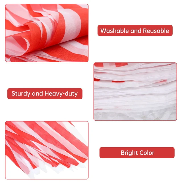 Alt view image 4 of 7 - 170ft 120pcs Red White Striped Pennant Banner | Carnival circus string triangle flags, great for kids birthday, New Year Eve celebration supplies