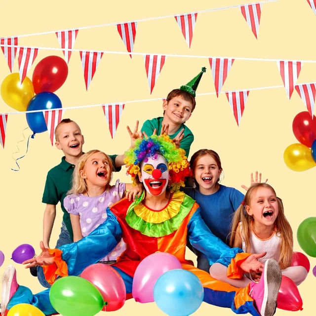 Alt view image 5 of 7 - 170ft 120pcs Red White Striped Pennant Banner | Carnival circus string triangle flags, great for kids birthday, New Year Eve celebration supplies