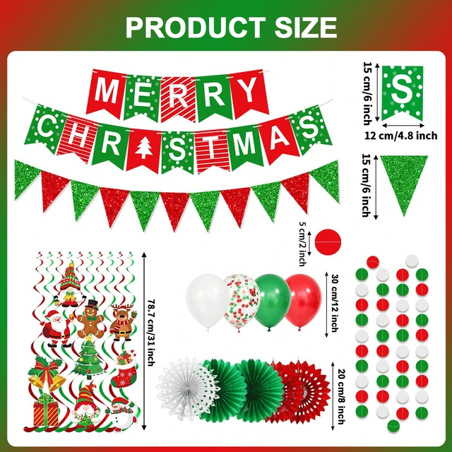 Alt view image 3 of 7 - MERRY CHRISTMAS Hanging Paper Banner Paper flower Fan Swirl Streamers Triangular Bunting Circle garland latex balloons Claus Banner For Merry Christmas Party Decorations