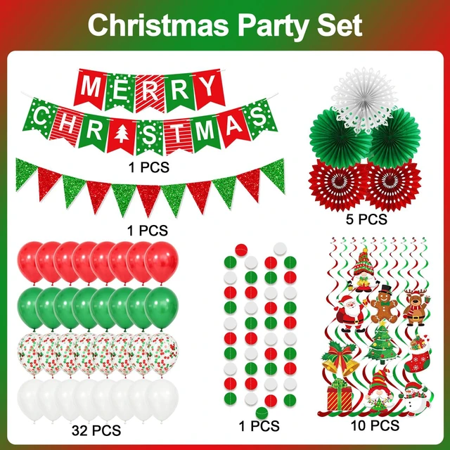 Alt view image 2 of 7 - MERRY CHRISTMAS Hanging Paper Banner Paper flower Fan Swirl Streamers Triangular Bunting Circle garland latex balloons Claus Banner For Merry Christmas Party Decorations