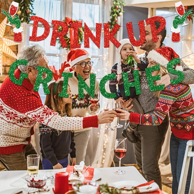 Alt view image 6 of 7 - Drink Up Grinches Banner, Glittery Christmas Decorations Banners Winter Holiday Garland Photo Props Banner for Party Home Decorations