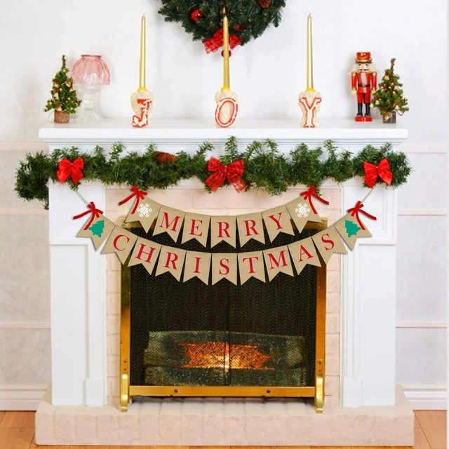 Alt view image 2 of 7 - Merry Christmas Burlap Banner with 4 Red Bows, Home Indoor Christmas Decorations for Fireplace, Chimney, Wall, Tree