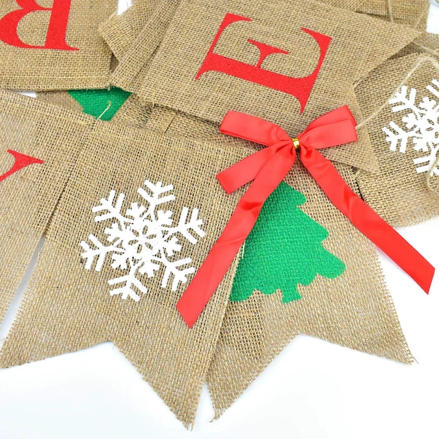 Alt view image 5 of 7 - Merry Christmas Burlap Banner with 4 Red Bows, Home Indoor Christmas Decorations for Fireplace, Chimney, Wall, Tree